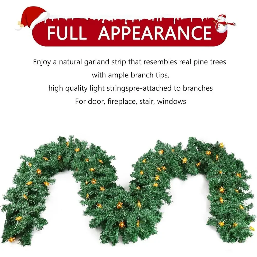 Christmas Garland with Lights, 9FT Artificial Pine with 50 Gingerbread Men